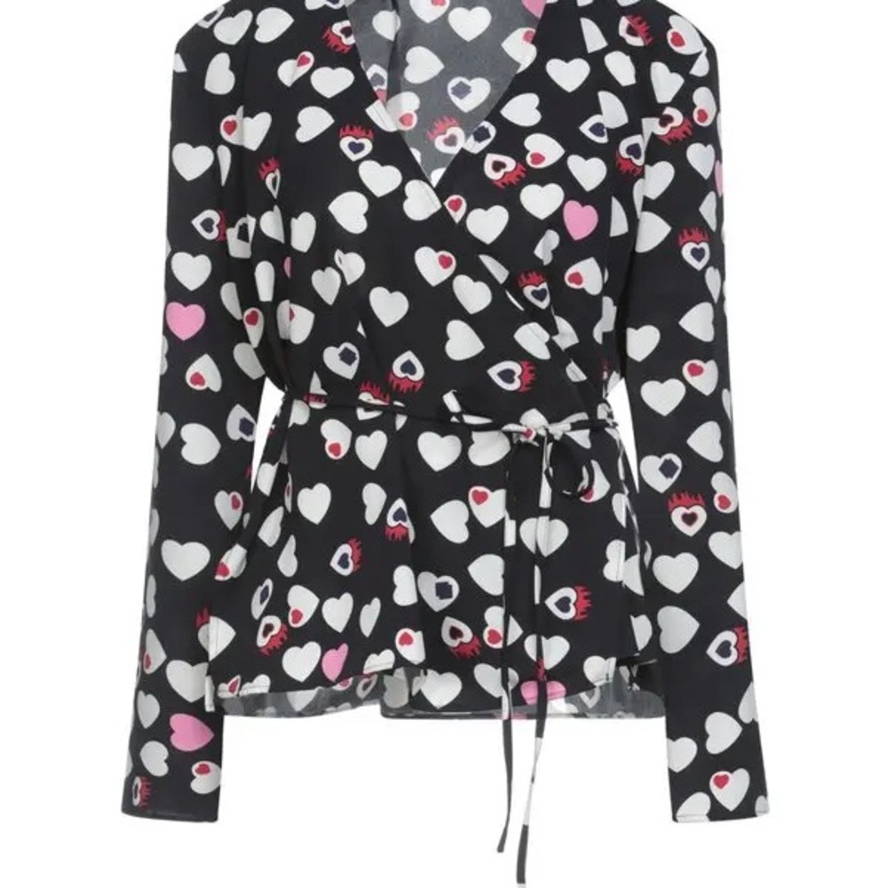 Armani Exchange Black and White Heart Wrap Blouse